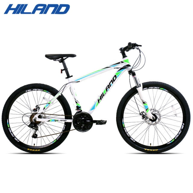 New US warehouse HILAND 26 inch 21 Speed Aluminum Alloy Suspension Bike Double Disc Brake Mountain Bike Bicycle with Service